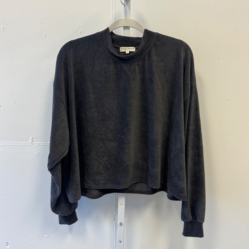 The Lady & The Sailor Corduroy Mock Neck Sweatshirt Gray Boxy Oversized Top XS/S